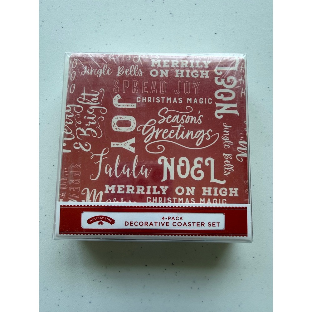 4 X 4 Tile 4 Pack Two Sided Party Decorative Coaster Set Holiday Christmas Gift
